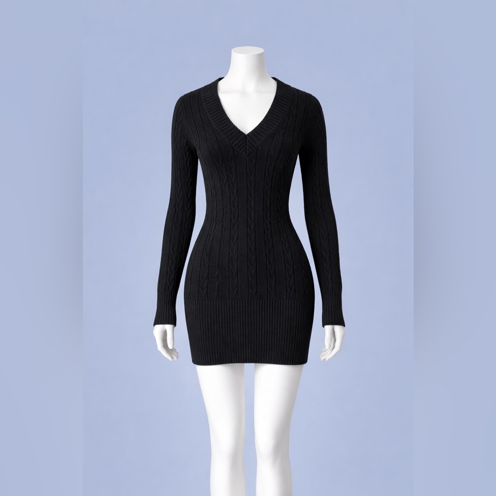 Black V-Neck Sweater Dress